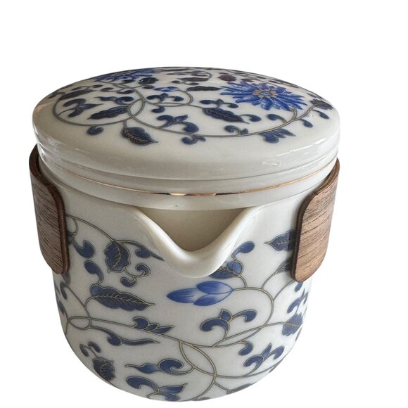 Lotus Flower Loose Leaf Teapot 3 Cups Strainer Lid Blue White Floral Meditation - Picture 6 of 16